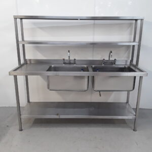 Used Stainless Double Sink with Shelves Above