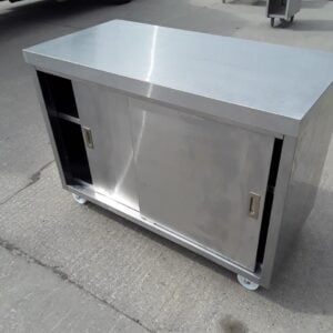New B Grade Vogue  Stainless Steel Double 2 Door Cabinet Table For Sale