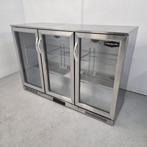 New B Grade Sterling Pro Triple Door Stainless Steel Bottle Cooler 274 x 330ml Bottles 338L SP3HC-STS