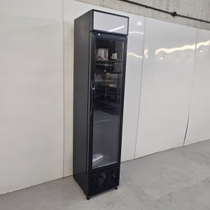 New B Grade Tefcold Single Slimline Glass Door Merchandiser Fridge 182 Litre FSC175H BLACK
