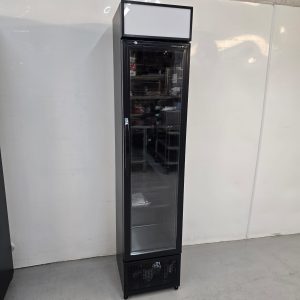 New B Grade Tefcold Single Slimline Glass Door Merchandiser Fridge 182 Litre FSC175H BLACK