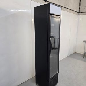 New B Grade Tefcold Single Slimline Glass Door Merchandiser Fridge 182 Litre FSC175H BLACK