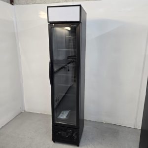 New B Grade Tefcold Single Slimline Glass Door Merchandiser Fridge 182 Litre FSC175H BLACK