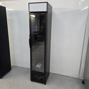 New B Grade Tefcold Single Slimline Glass Door Merchandiser Fridge 182 Litre FSC175H BLACK