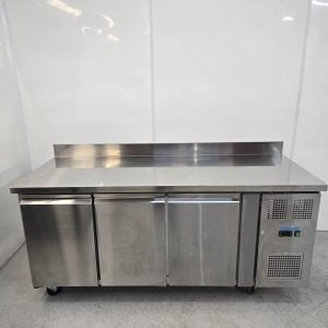 New B Grade Polar Stainless Triple Door Counter Fridge with Upstand 417 Litre UA065