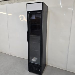 New B Grade Tefcold Single Slimline Glass Door Merchandiser Fridge 182 Litre FSC175H BLACK