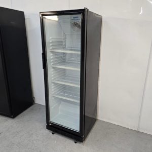 New B Grade Nisbets Essentials Upright Display Fridge Black 346 Litre DG280