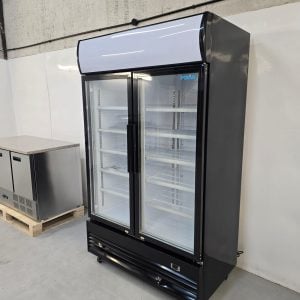 New B Grade Polar Upright Hinged Door Display Cooler with Light Box 950 Litre Black GM813