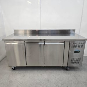 New B Grade Polar Triple Door Counter Fridge with Upstand 417 Litre UA065