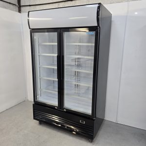 New B Grade Polar Upright Hinged Door Display Cooler with Light Box 950 Litre Black GM813